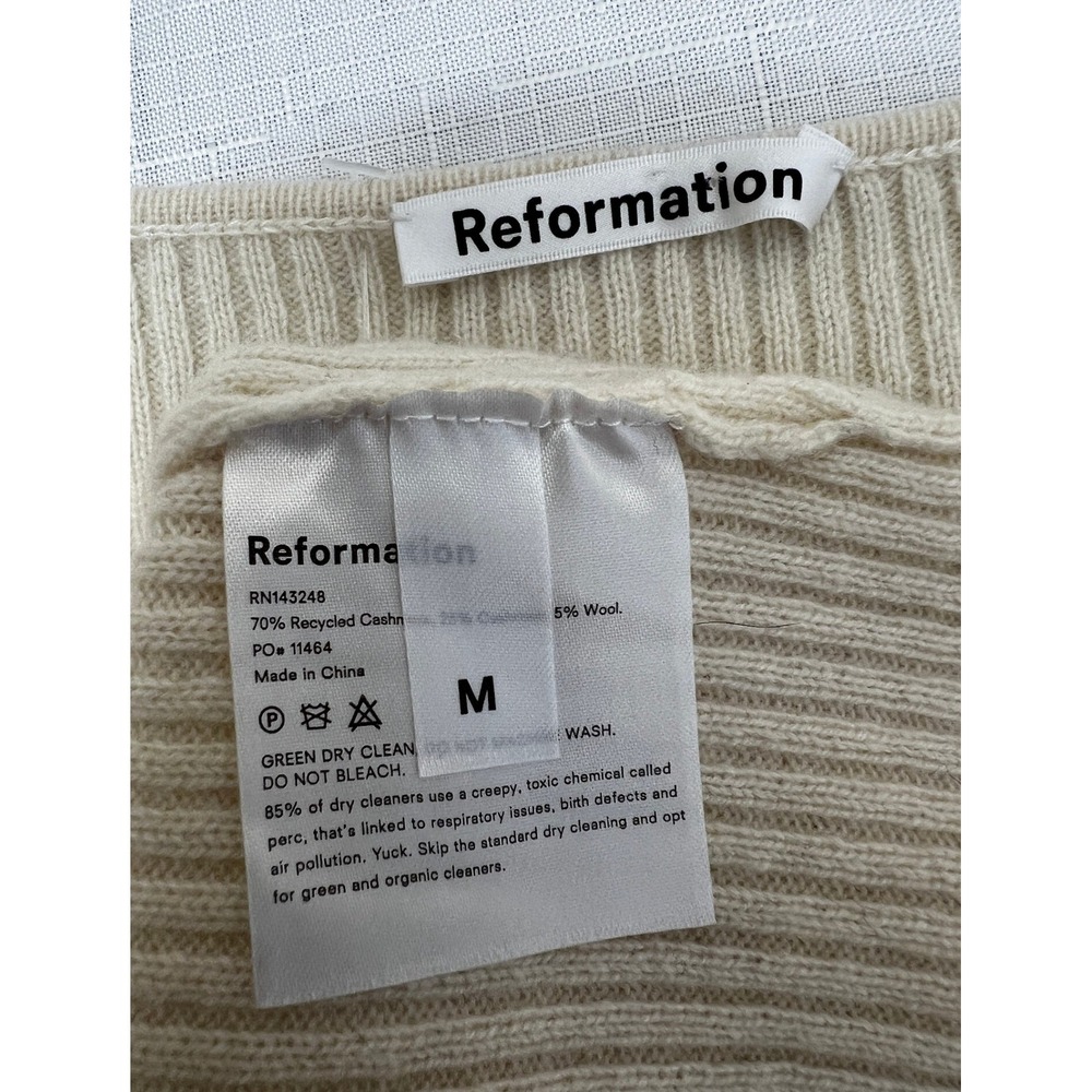 Reformation Cashmere Blend Sweater Womens Medium Cream Good Ribbed Cut Out - Picture 6 of 8